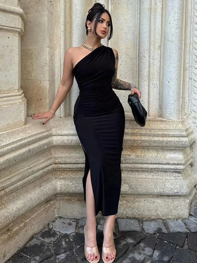 Women's Summer Black Backless Split Maxi Dress Cozy Knit Maxi Dress