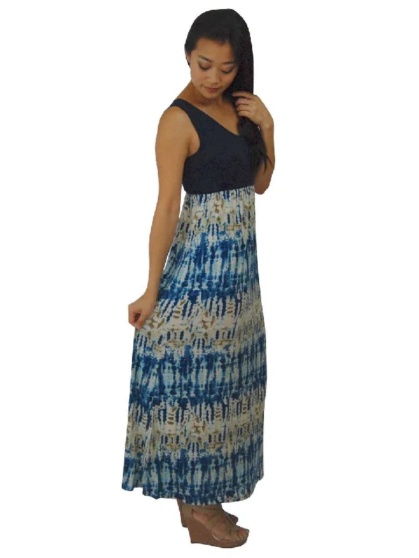 Soft and Smooth Sleeveless Navy Blue Maxi Dress Fashionable Open-Back Maxi Dress