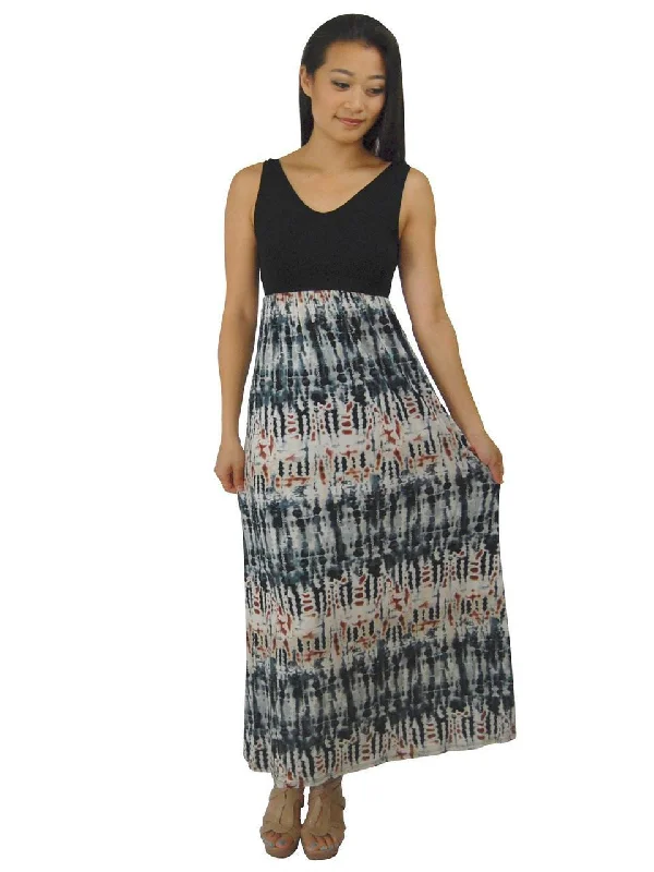 Soft and Smooth Sleeveless Tie Dye Black Gray Maxi Dress Fashionable Sleeveless Maxi Dress