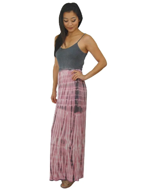 Spaghetti Strap Tie Dye Gray Pink Maxi Dress Comfortable Long-Sleeve Maxi Dress