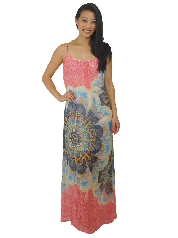 Maxi Dress Sleeveless Chiffon Coral Pink Paisley Classic Strapless Maxi Dress