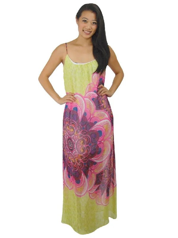 Maxi Dress Sleeveless Chiffon Pale Green Pink Elegant Maxi Dress with Pockets