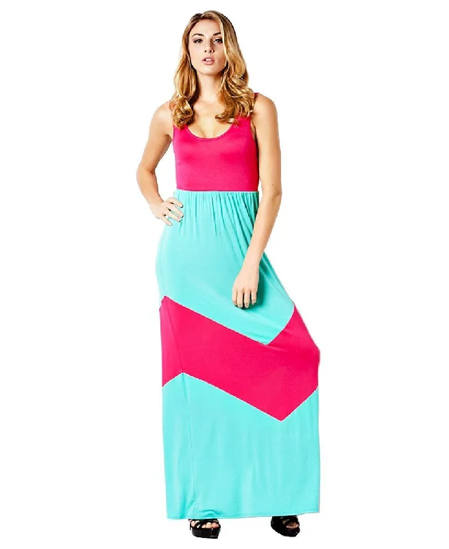 Elegant Colorblock Chevron Teal Fuchsia Racerback Maxi Dress Elegant Velvet Maxi Dress