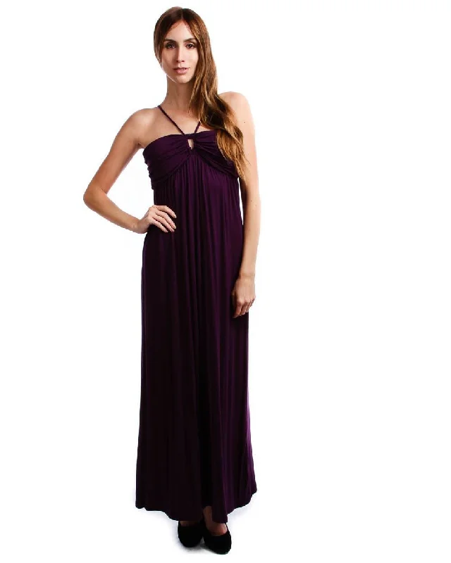 Maxi Dress Strapless Open Back Tie Purple Stylish Long Sleeve Maxi Dress