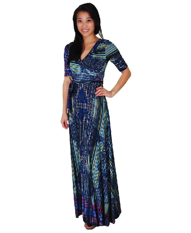 Maxi Dress with Sleeves Line Paisley Green Black Trendy Maxi Dress with Belt