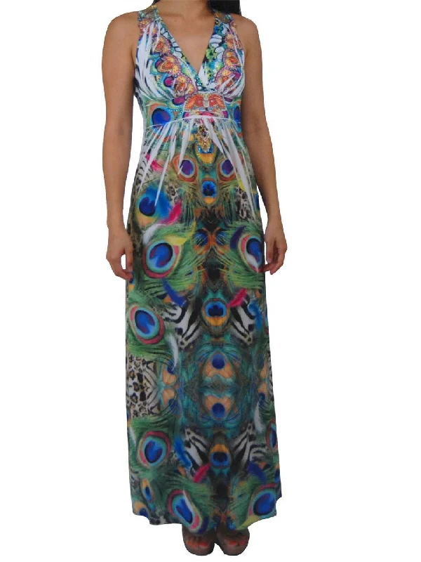 Premium Sleeveless Sublimation Maxi Dress Royal Peackcock Green Comfortable Maxi Dress with Sleeves