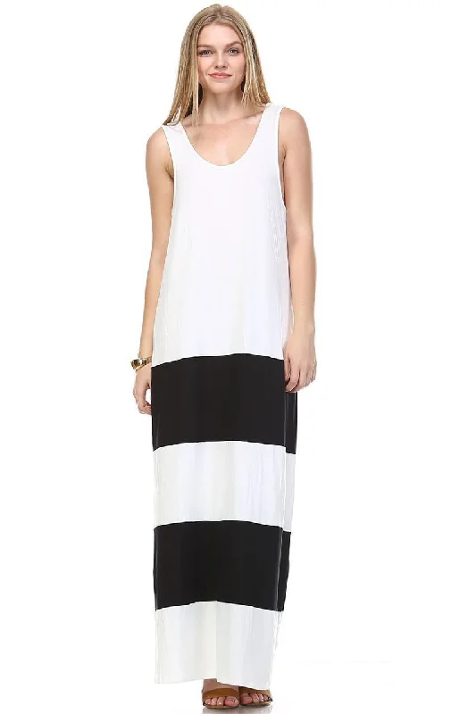 Racerback Maxi Dress Sleeveless White Black Cozy Maxi Dress with Slit