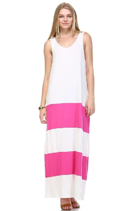 Racerback Maxi Dress Sleeveless White Pink Classic V-Neck Maxi Dress