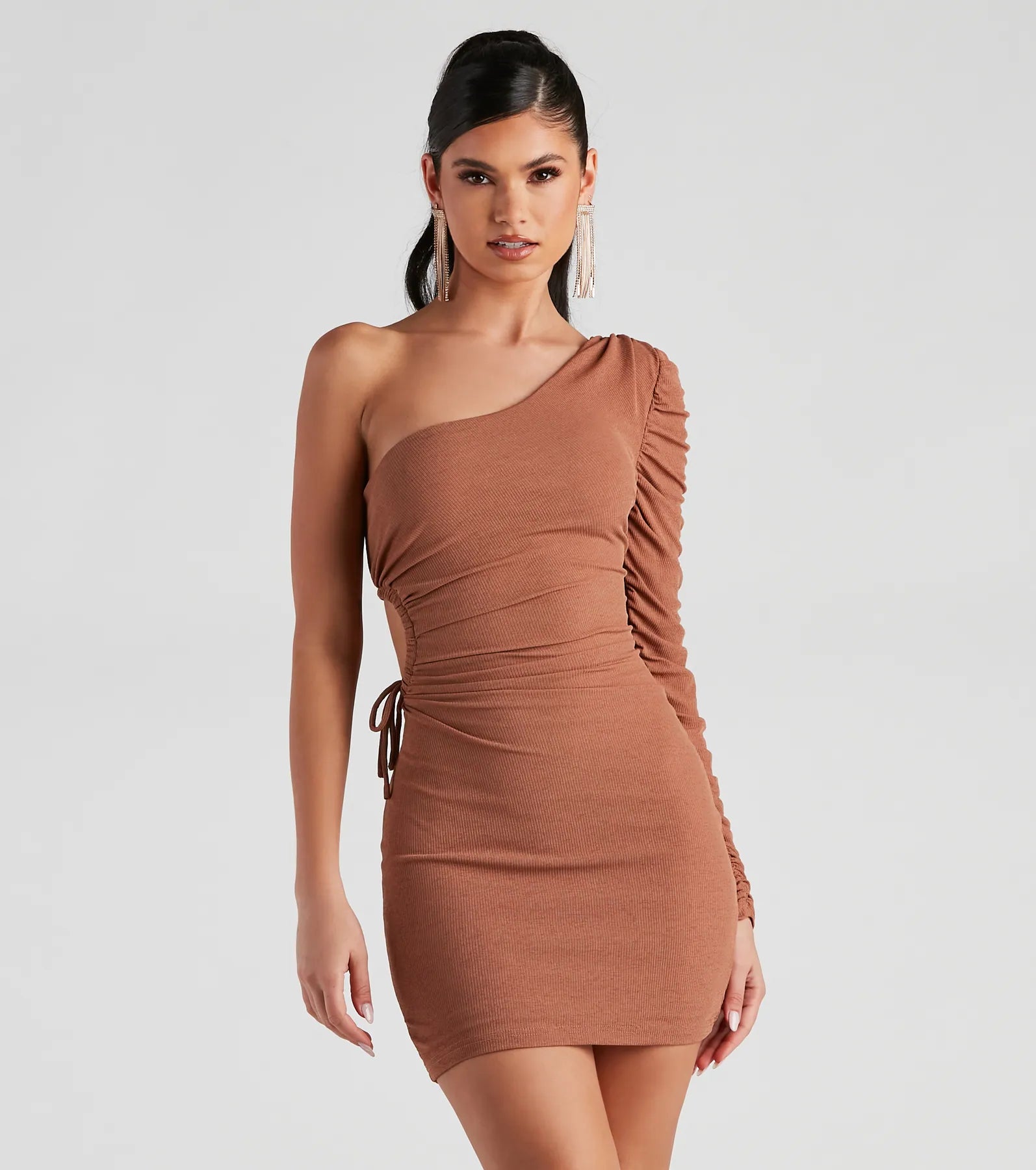 Arm Candy One Shoulder Mini Dress Stylish Puff Sleeve Mini Dress