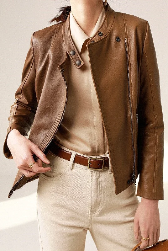 Casual Style Brown Leather Jacket for Women Print Jacket Jacquard Jacket Patchwork Jacket Casual Style Brown Leather Jacket for Women Print Jacket Jacquard Jacket Patchwork Jacket