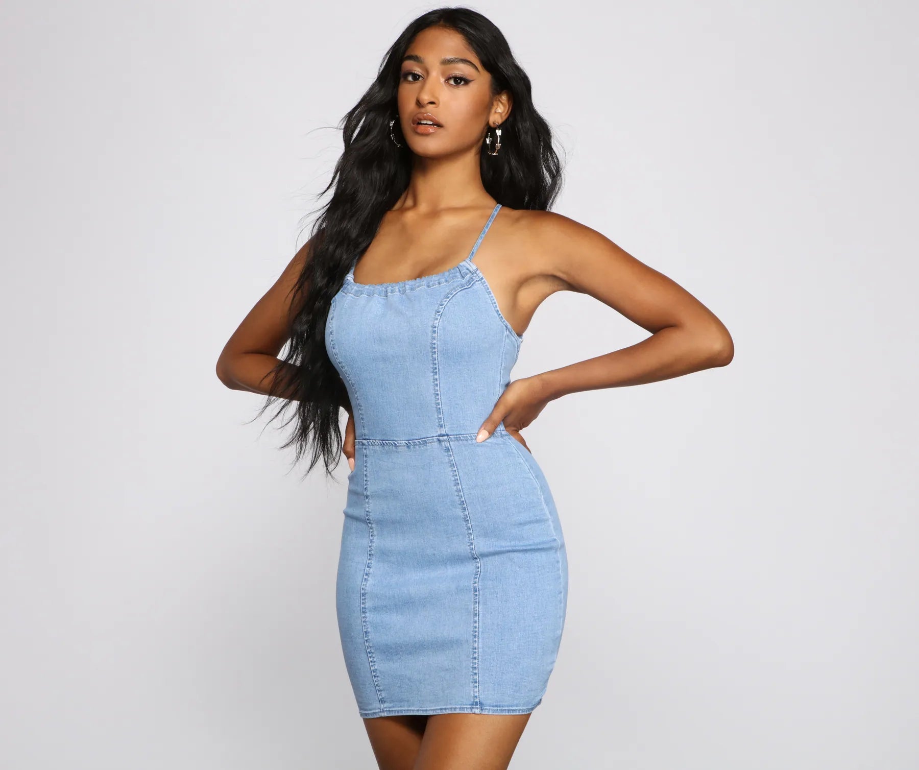 Denim Dreams Lace-Up Mini Dress Fashionable Polka Dot Mini Dress