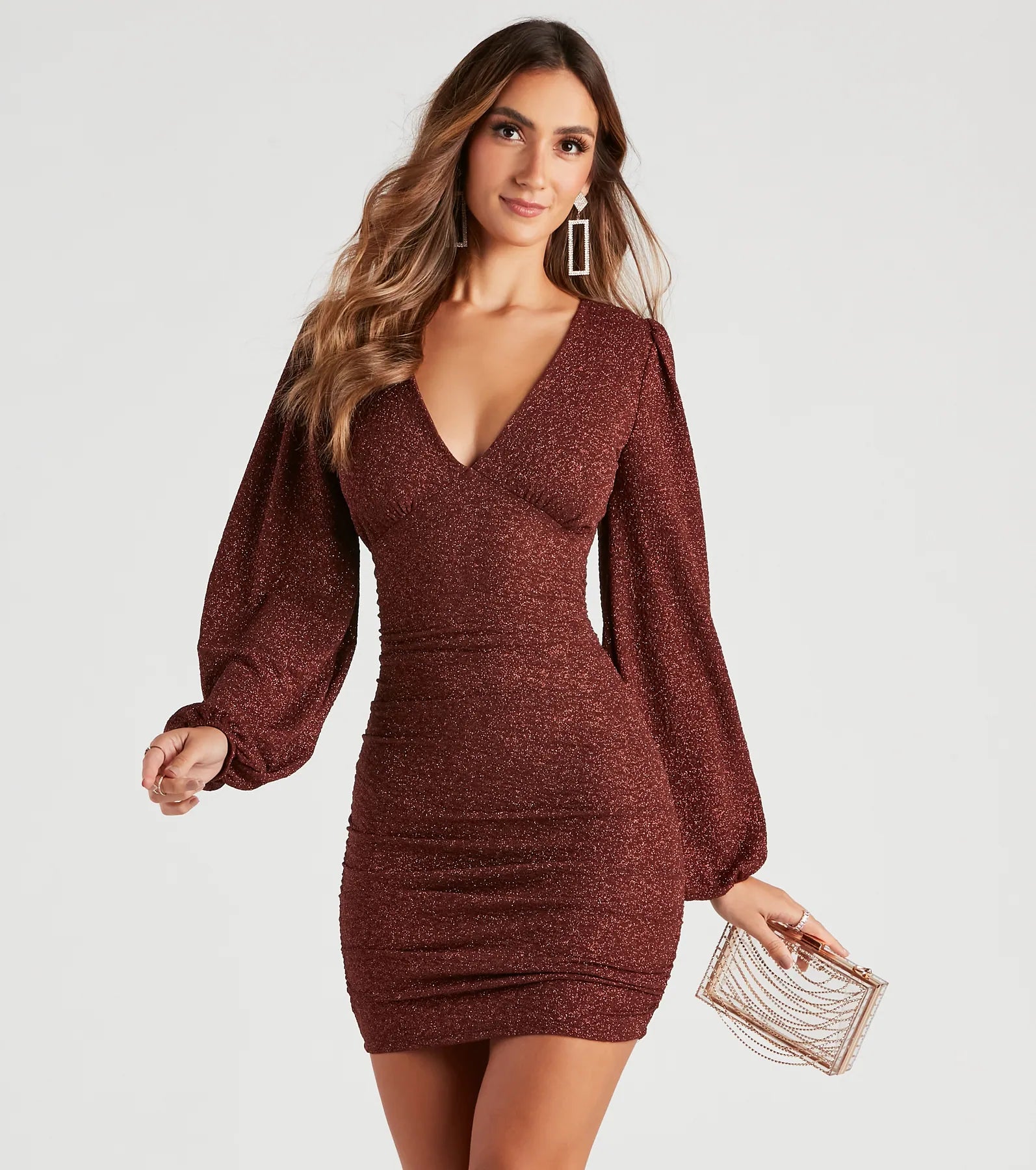 Get Glitzy Glitter Knit Bodycon Mini Dress Comfortable Ruffle Mini Dress