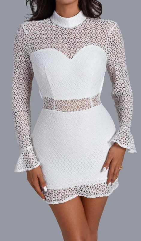 WHITE LONG SLEEVE LACE MINI DRESS Cozy Cotton Mini Dress