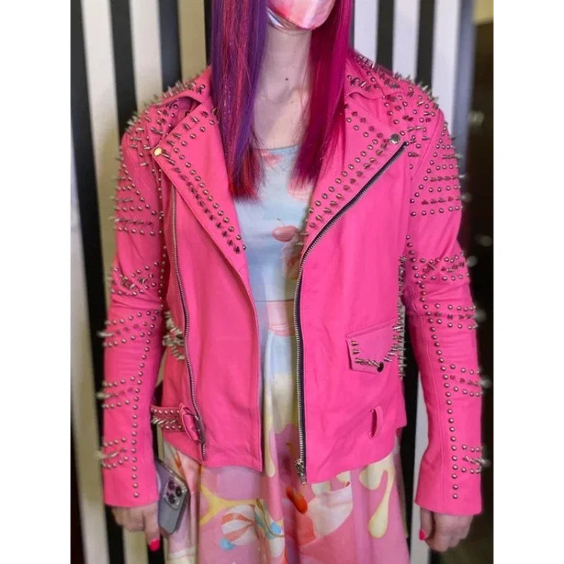 Hello Kitty Motorcycle Pink Studded Jacket Nylon Jacket Polyester Jacket Spandex Jacket Hello Kitty Motorcycle Pink Studded Jacket Nylon Jacket Polyester Jacket Spandex Jacket