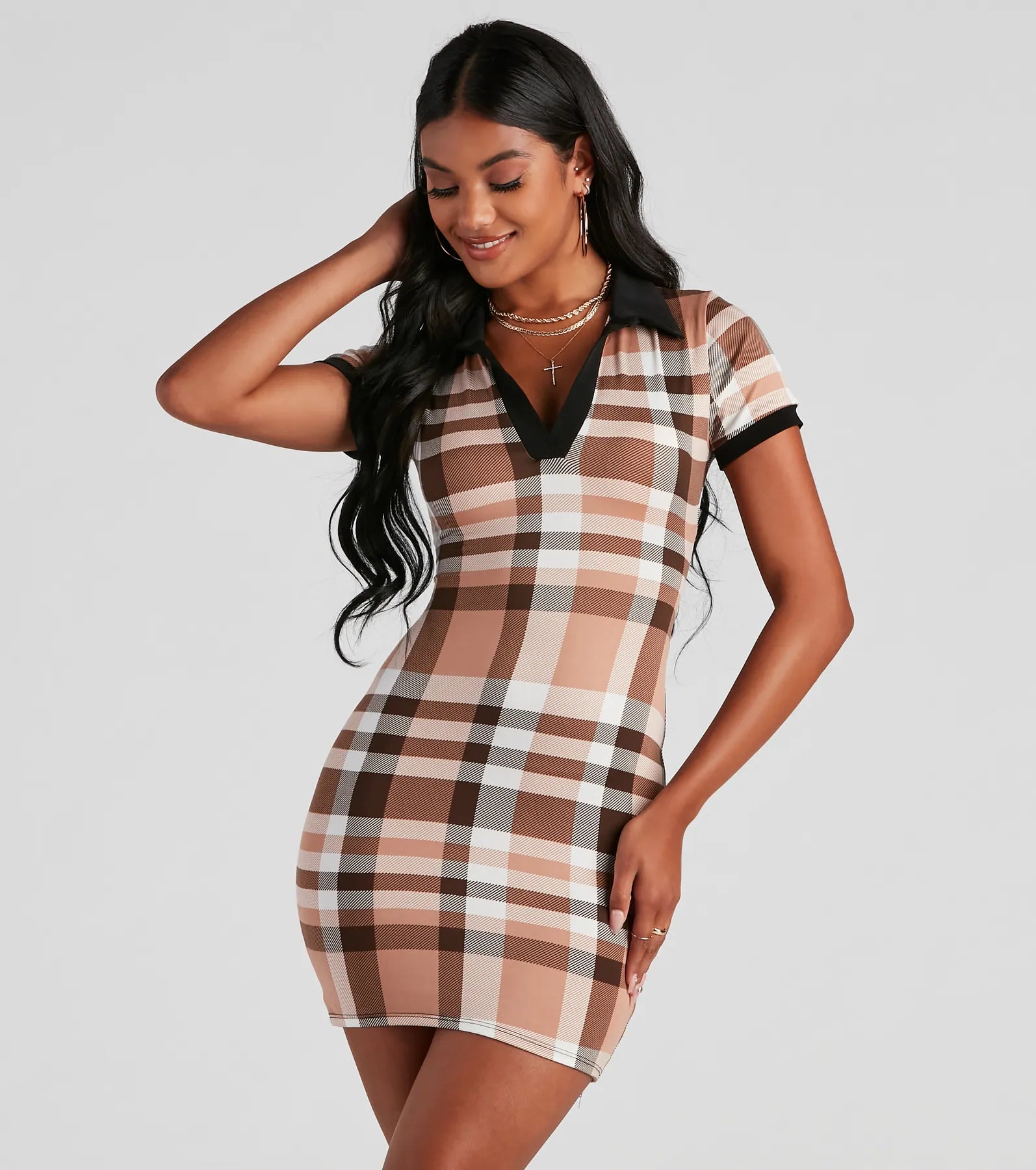 Keep It In Check Plaid Mini Dress Stylish Sweetheart Neck Mini Dress