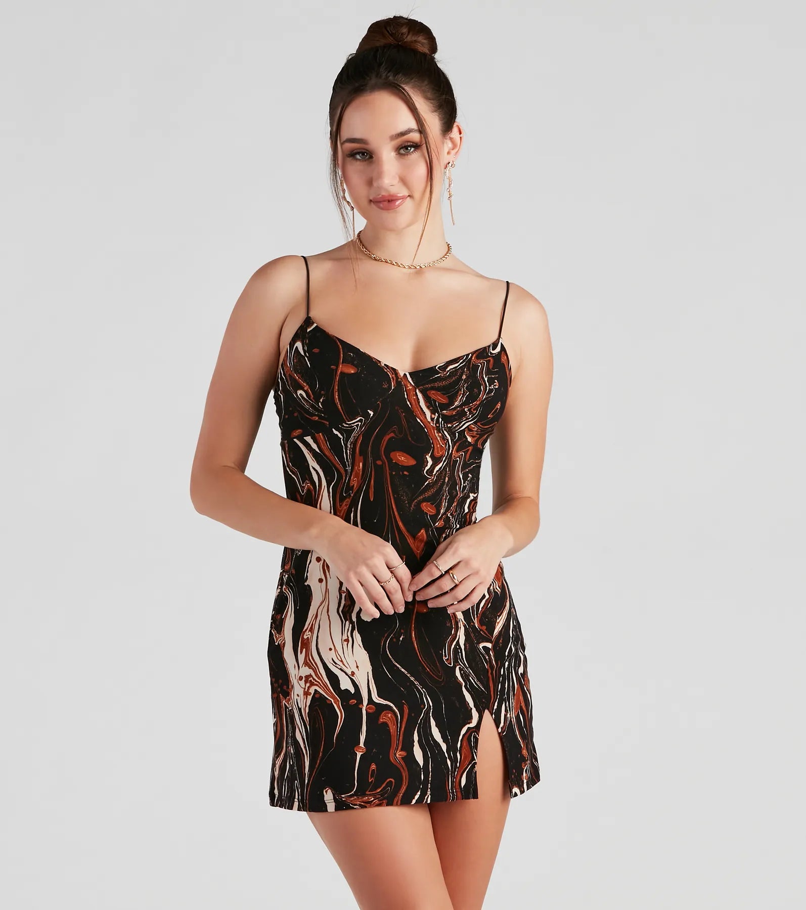 Perfect Swirls V-Neck Mini Dress Comfortable Bodycon Mini Dress