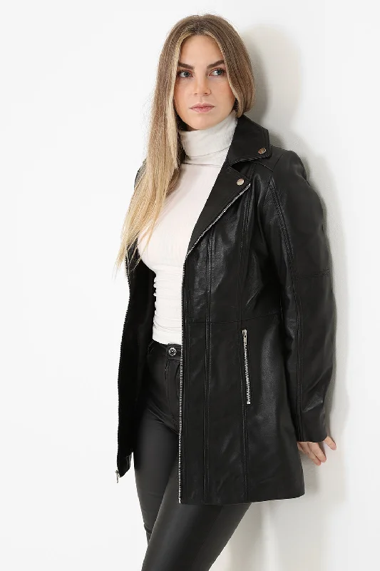 Women's Long Biker Style Leather Jacket - LINDA Striped Jacket Polka Dot Jacket Floral Jacket Women's Long Biker Style Leather Jacket - LINDA Striped Jacket Polka Dot Jacket Floral Jacket