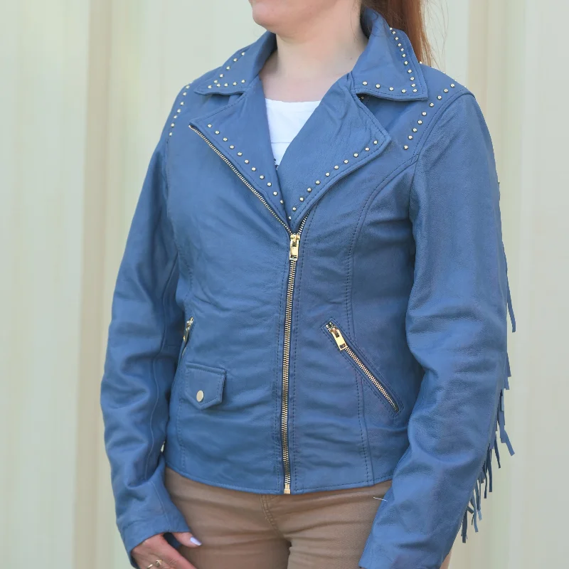 Women's Studded Leather Jacket with Removable Fringe Anorak Shell Jacket Lightweight Jacket Women's Studded Leather Jacket with Removable Fringe Anorak Shell Jacket Lightweight Jacket