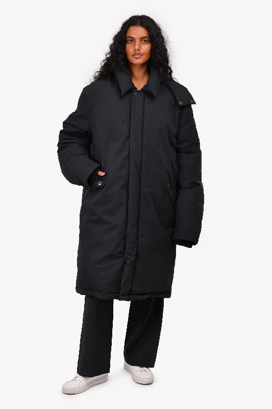 Acne Studios Black Down Long Puffer Jacket Size 50 Mens A-Line Jacket Boat Neck Shawl Collar