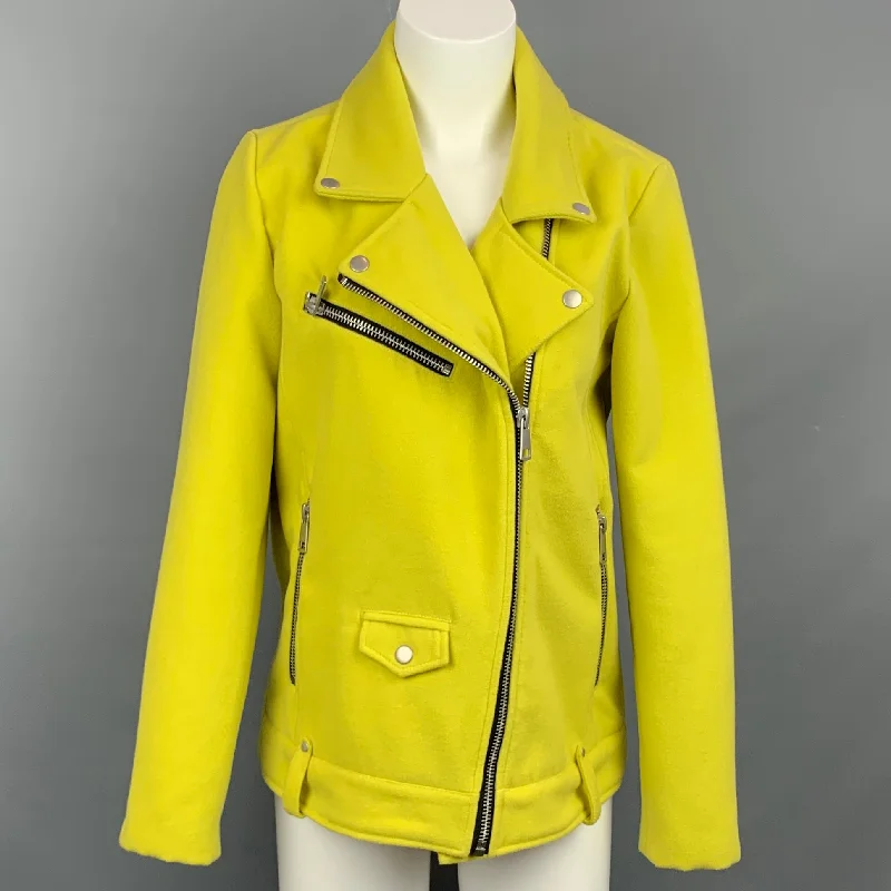 AVEC LES FILLES Size S Yellow Polyester Blend Biker Jacket Oversized Jacket Tailored Jacket Straight Jacket