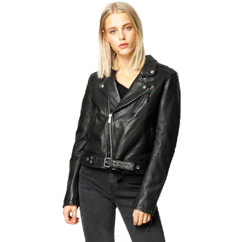 BLK DNM Women's Black Leather Jacket 1 #WKL201 $995 NWT V-Neck Jacket Boat Neck Jacket Square Neck Jacket