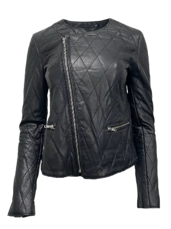 BLK DNM Women's Black Quilted Leather Jacket 41 Size Small NWT Fleece Fabric Down Fabric Feather Fabric