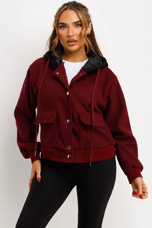 Bomber Baseball Jacket With Hood Burgundy Bomber Jacket Anorak Windbreaker