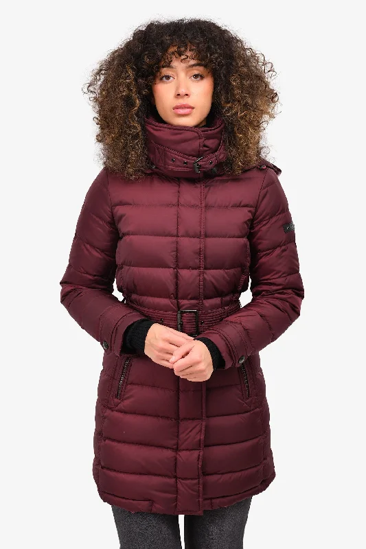 Burberry Brit Burgundy Puffer Down Jacket with Belt Size XS Fleece Jacket Down Jacket Feather Jacket