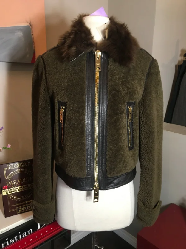 Burberry Brit Size 6 Brown Shearling Fur Jacket Coat 2677-1-92420 Jersey Jacket Tulle Jacket Batik Jacket