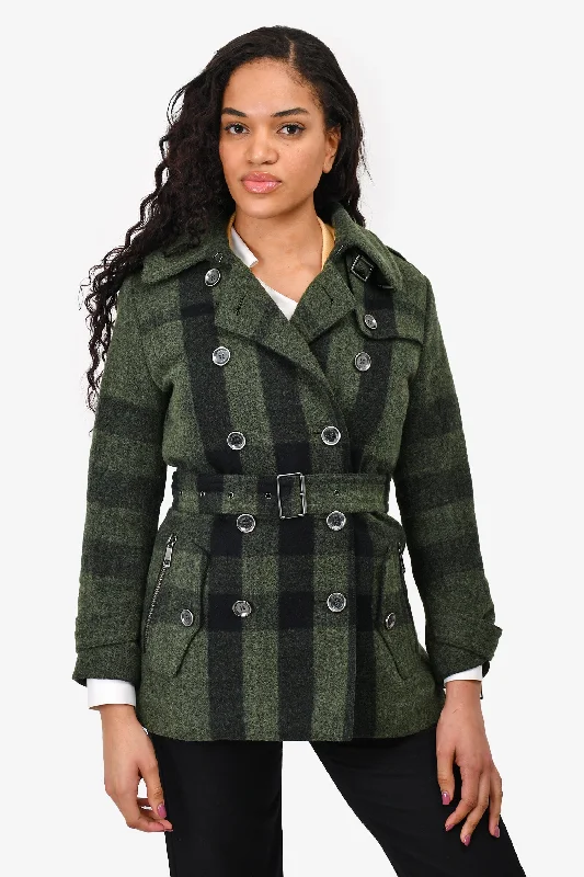 Burberry Brit Wool/Cotton Check Belted Jacket Size 8 US Hoodie Zip-Up Jacket Button-Up Jacket