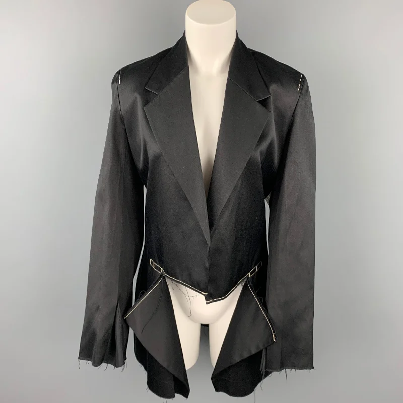 CALVIN KLEIN COLLECTION Size M Black Contrast Stitch Cotton Notch Lapel Open Front Jacket Print Jacket Jacquard Jacket Patchwork Jacket