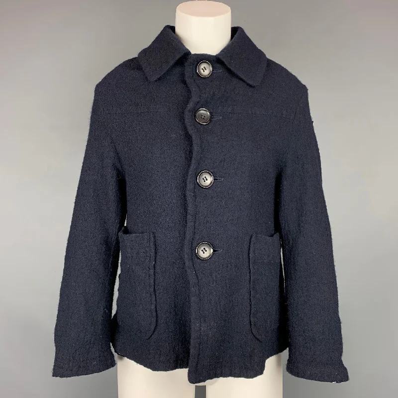 COMME des GARCONS TRICOT Size S Navy Textured Wool Jacket Front Pockets Side Pockets Patch Pockets