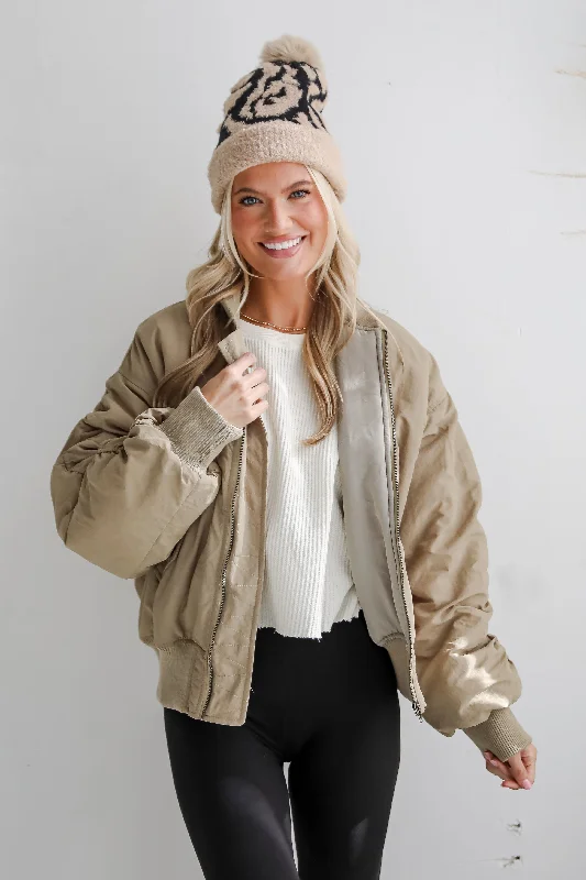 Coziest Forecast Light Olive Bomber Jacket Oversized Jacket Tailored Jacket Straight Jacket