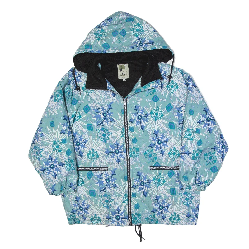 CRAZY WAVE Fleece Lined Jacket Blue 90s Crazy Pattern Womens L Quilted Jacket Puffer Jacket Insulated Jacket