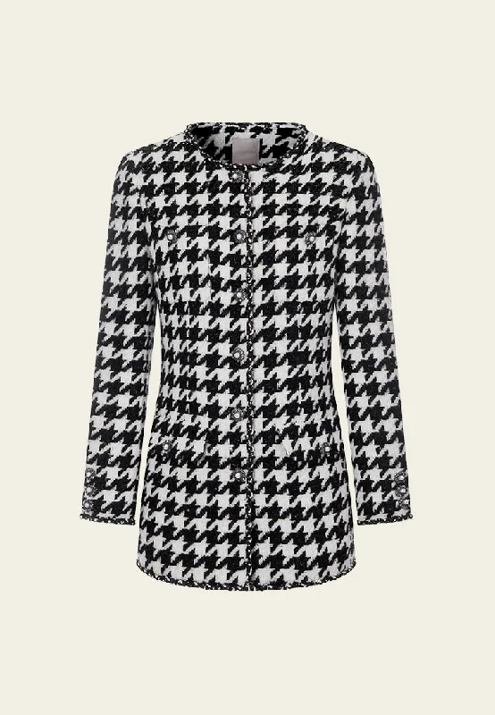 Embellished Black-and-white Houndstooth Jacket Cotton Jacket Linen Jacket Terry Jacket