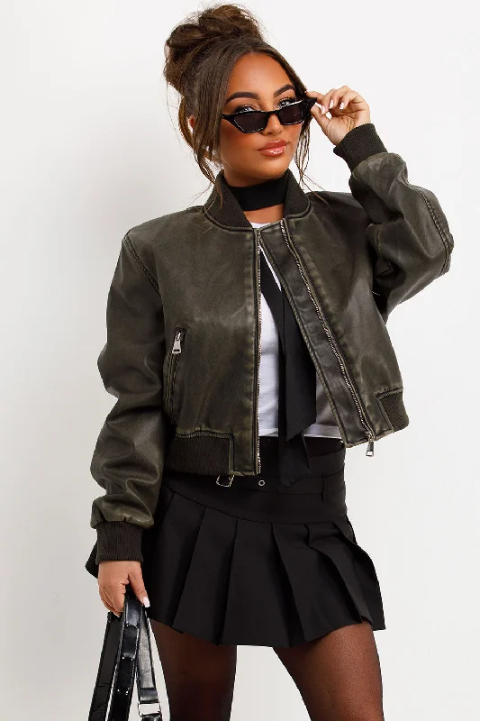 Faux Leather Jacket Bomber Style Charcoal Fleece Jacket Down Jacket Feather Jacket