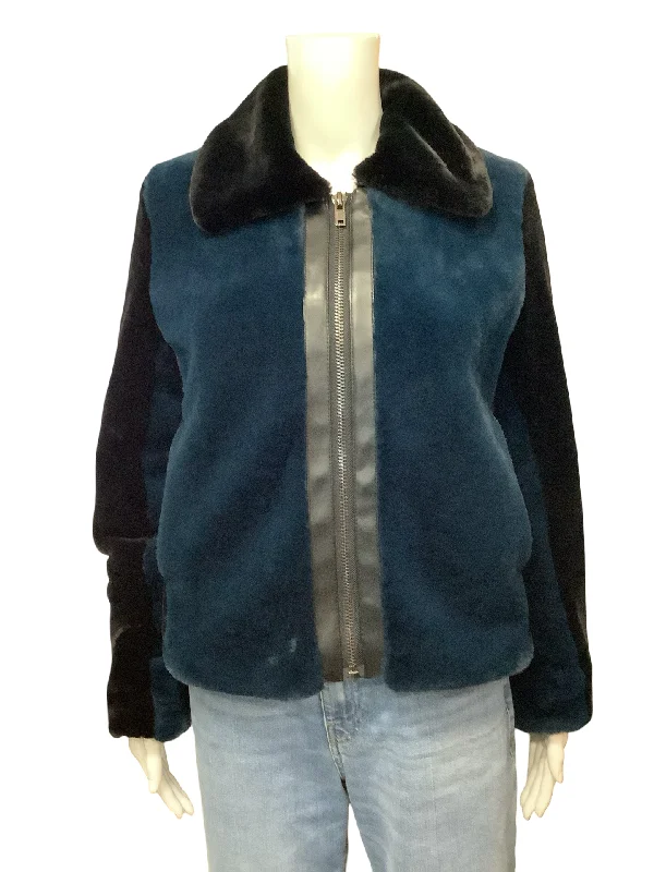 Bailey 44 Faux Fur Jacket Size: S/M Denim Fabric Leather Fabric Suede Fabric