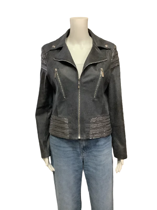 Frank Lyman Jacket Motto Leatherette Grey Size: M Nylon Fabric Polyester Fabric Spandex Fabric