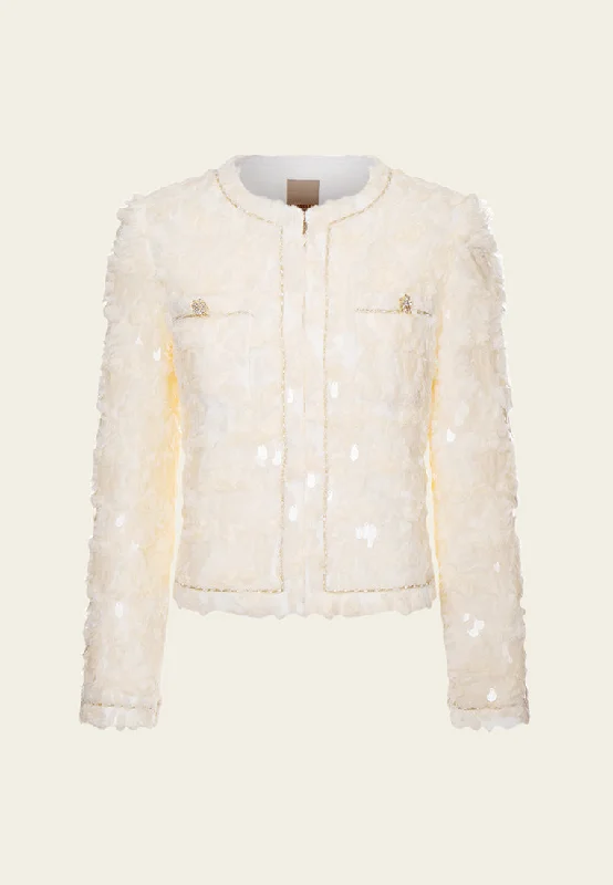 Frayed-effect Sequin-detail Metalic-trim Jacket Chenille Jacket Brocade Jacket Lace Jacket