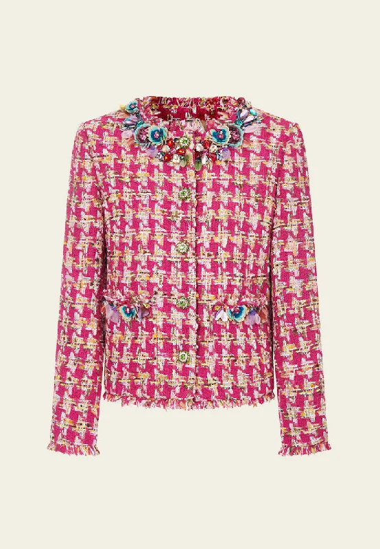 Fuchsia Houndstooth Frayed-trim Fantasy Jacket Herringbone Jacket Checkered Jacket Solid Jacket