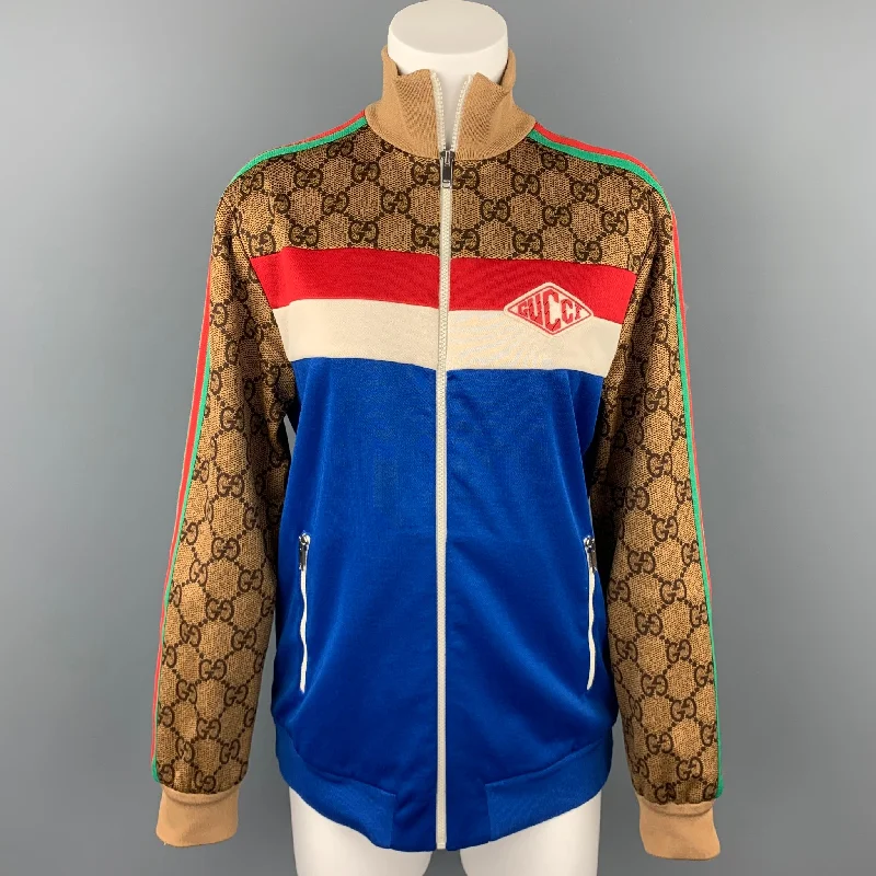 GUCCI Pre-Fall 2018 Size S Blue & Multi-Color Polyester / Cotton Zip Up GG Technical Jersey Jacket Plaid Jacket Tartan Jacket Houndstooth Jacket