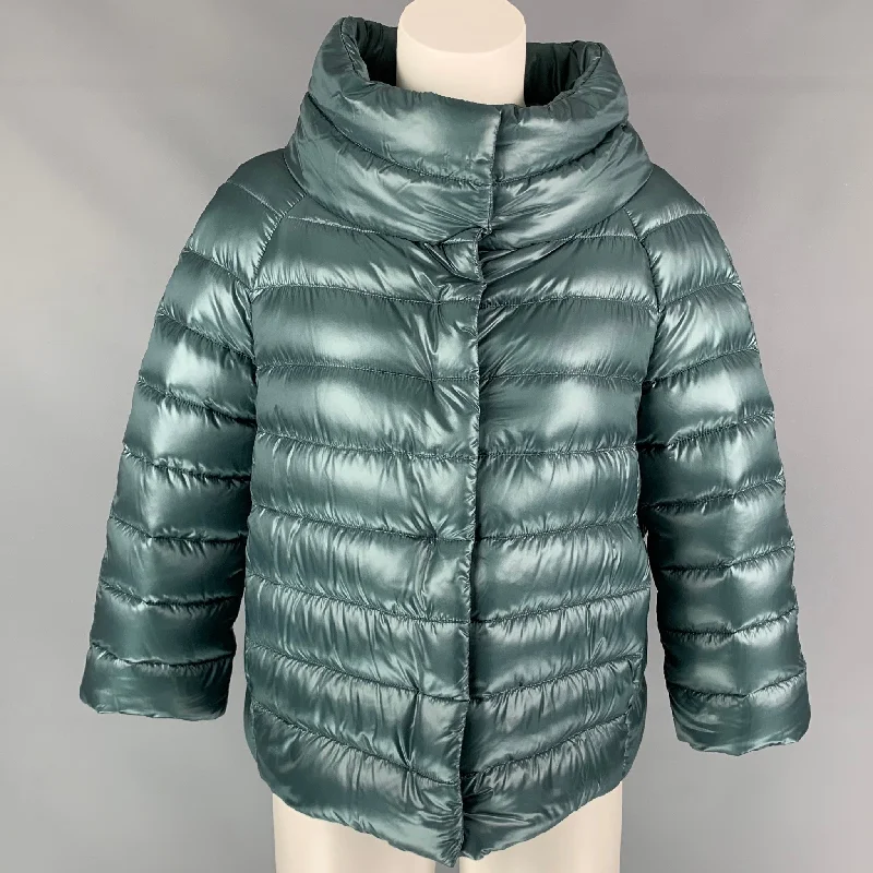 HERNO Size 6 Sea Foam Quilted Nylon Sofia Jacket Satin Jacket Silk Jacket Chiffon Jacket