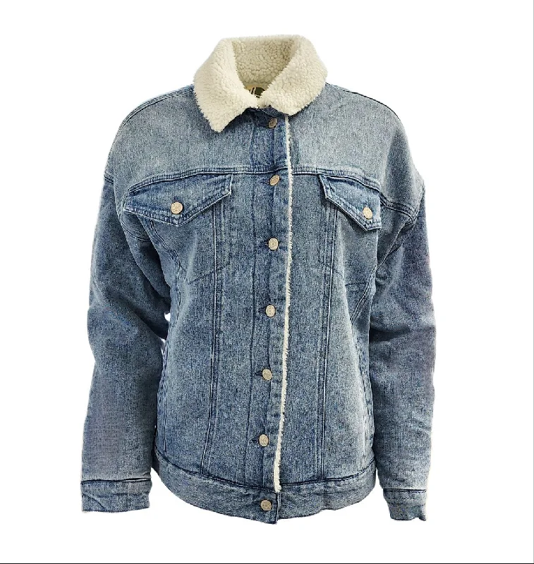 HoodLamb Women's Light Denim Sherpa Lined Hemp Oversized Jacket NWT Lace Jacket Ribbed Jacket Sequined Jacket