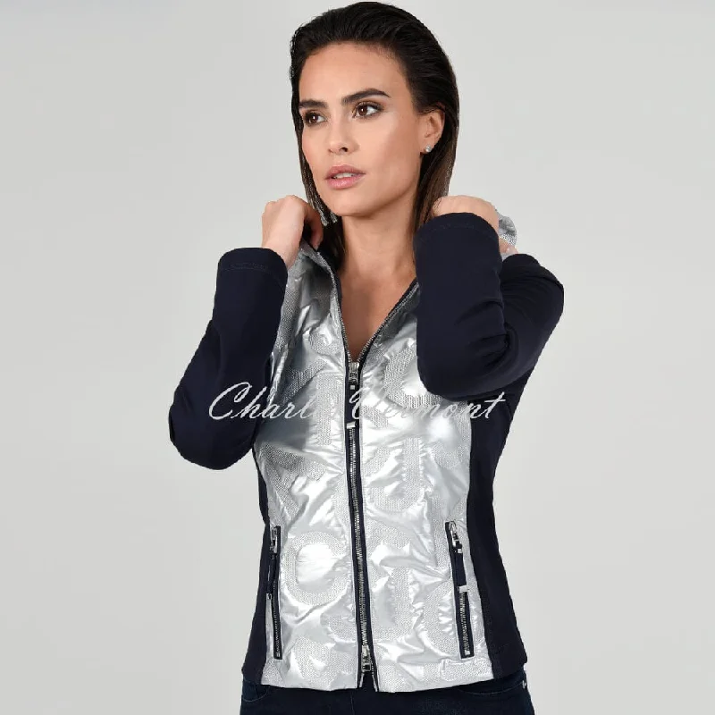 I'cona Embossed Letter Print Jacket With Hood- Style 67138-60139-91 (Navy / Silver) Bomber Jacket Anorak Windbreaker