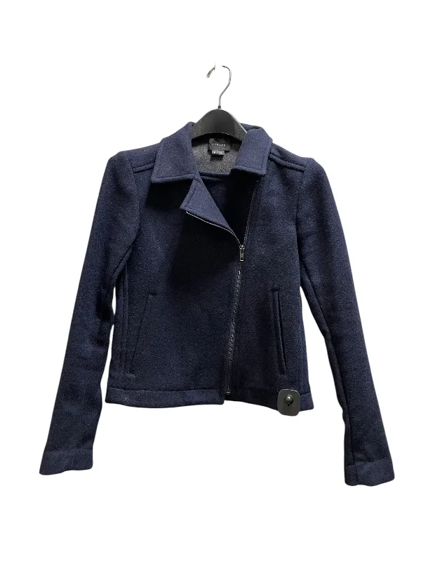 Jacket Fleece By Theory In Navy, Size: S Nylon Jacket Polyester Jacket Spandex Jacket