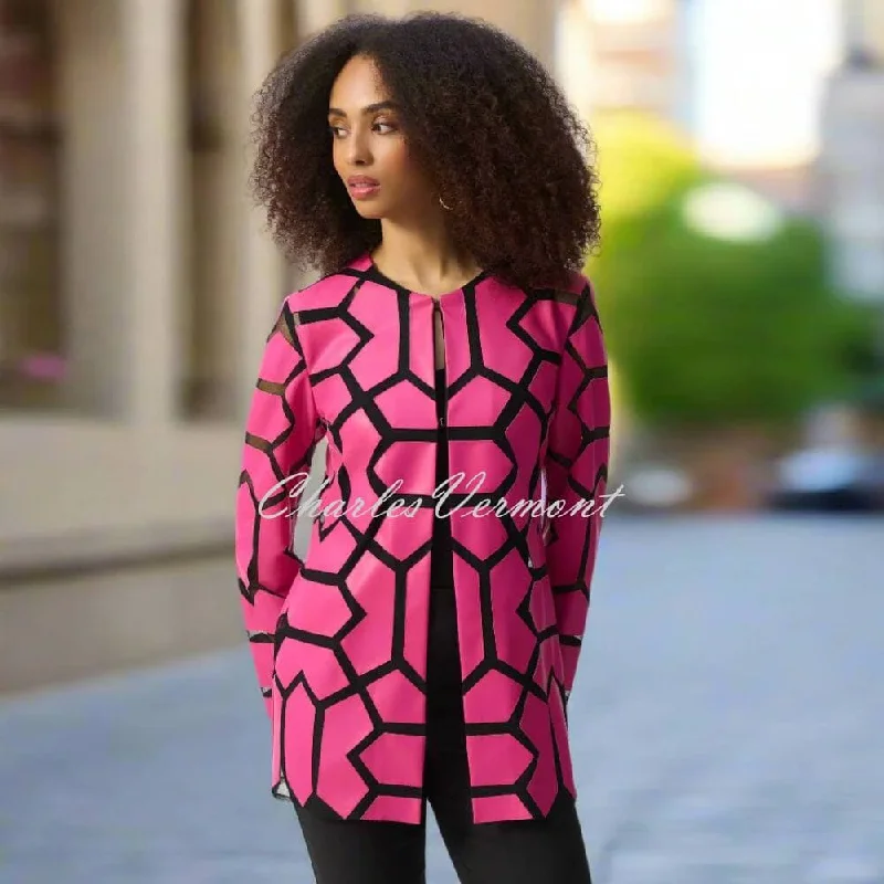 Joseph Ribkoff Geometric Patterned Jacket - Style 241905 (Geranium / Black) Nylon Fabric Polyester Fabric Spandex Fabric