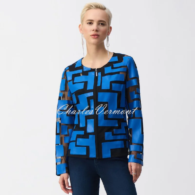 Joseph Ribkoff Geometric Zip Jacket - Style 251932 (Coastal Blue / Black) Fleece Jacket Down Jacket Feather Jacket