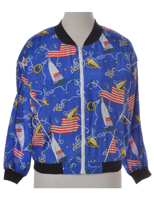 Label Nautical Print Bomber Jacket Nylon Jacket Polyester Jacket Spandex Jacket