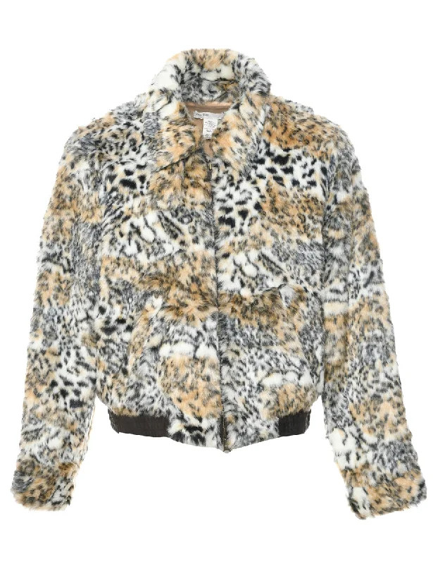 Leopard Print Faux Fur Jacket - L Mesh Jacket Canvas Jacket Denim Jacket