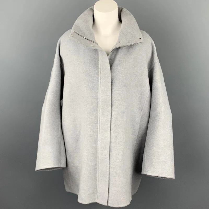 LORO PIANA Size M Light Gray Cashmere Leather Trim Oversized Hooded Jacket Hooded Jacket Caped Jacket Shawl Collar Jacket